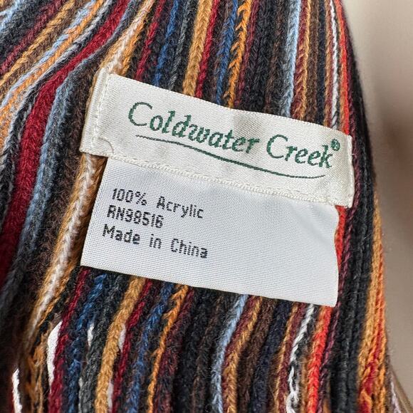 Coldwater Creek Knit Scarf Stripe Fall Tan Brown Red Casual - Picture 5 of 5